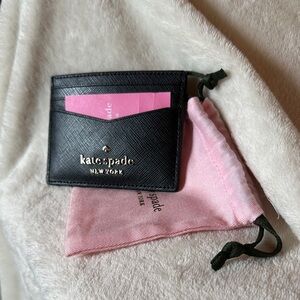 kate spade Black Saffiano Leather Card Case with Gold Logo